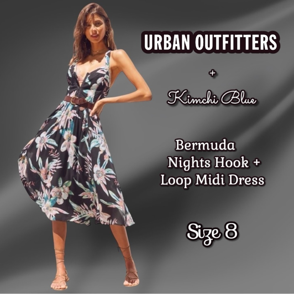Urban Outfitters + Kimchi Blue Bermuda Nights Hook + Loop Midi Dress Size 8
